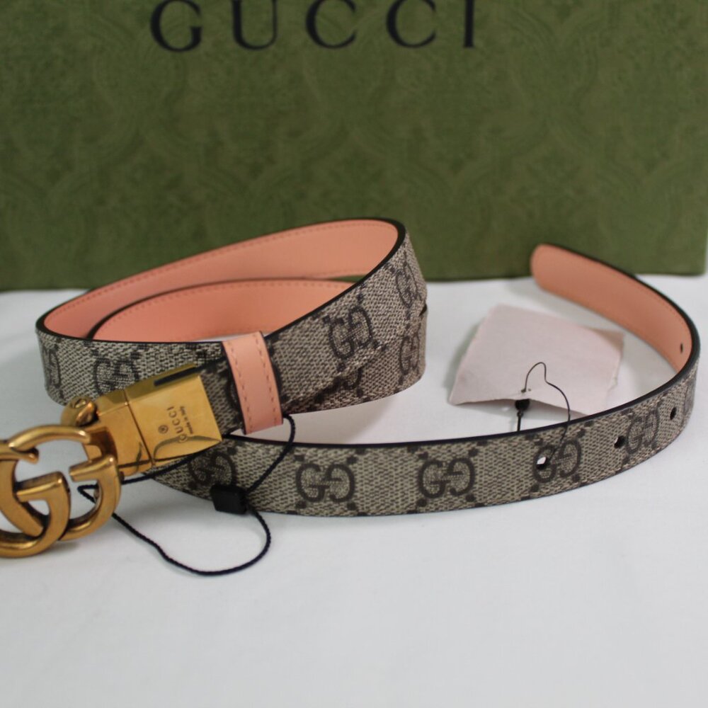 NWT Gucci GG Supreme Monogram Marmont GG Thin Belt 90 36 Reversible Pink 659418 - Picture 6 of 8